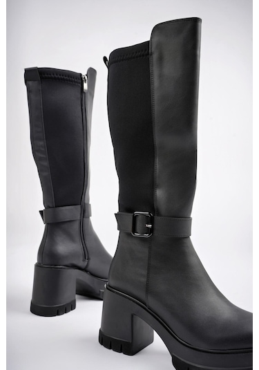 Muggo Arongo Garantili Kemer Detaylı Fermuarlı Platform Topuklu Kadın Bot 001