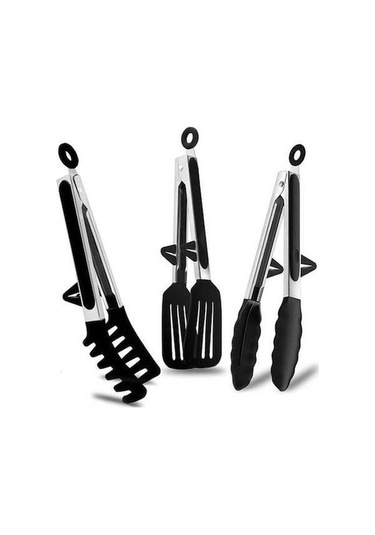 Ulzyvf Çelik Büfesi Bbq 23cm Siyah, Uçlu Silikon Salatası Pense Siyah