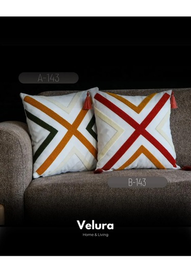 Dekoratif Kırlent & Pinterest Kırlent & Keten Kumaş - Nakış İşleme & A143-b143 Kırmızı - Turuncu