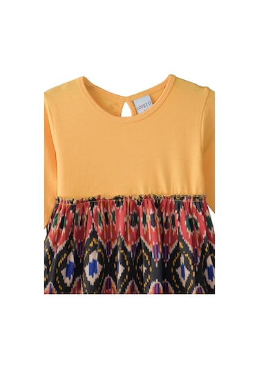 Lovetti Kavun Sarı Kız Çocuk Kilim Desen Uzun Kol Elbise 7910H006 Sarı