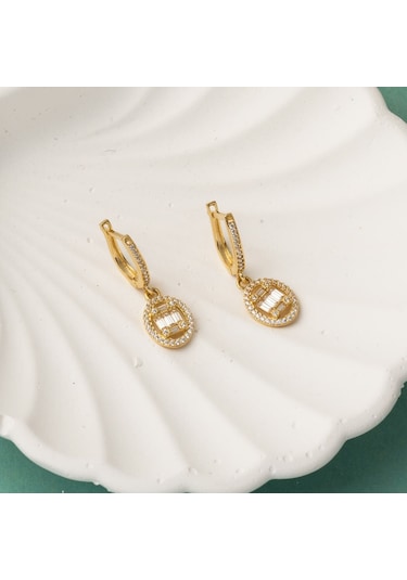 Oval Sallantılı Baget Altın Küpe 14 Ayar Kpca32584