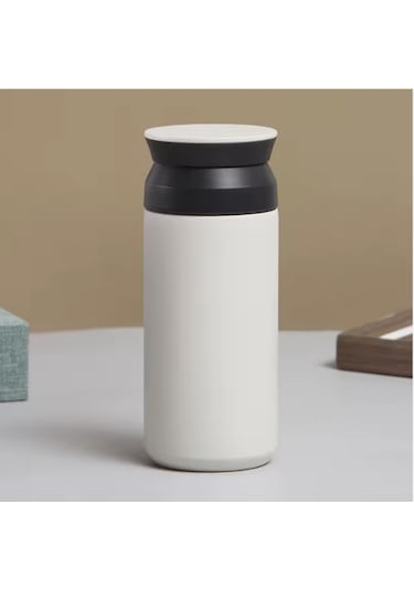 Paslanmaz Çelik Bardak Mug Termos 350 Ml Çift Katmanlı, Sızdırmaz Kapaklı Krem