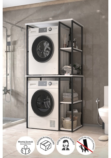 Bofigo Çamaşır Makinesi Dolabı Kurutma Makinesi Dolabı Metal Banyo Dolabı Mısra Beyaz