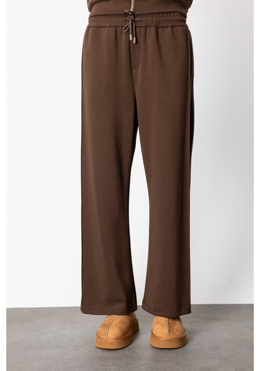 On Kadın Beli Lastikli Bol Paça Eşofman Altı 66510 Kahverengi Kahverengi
