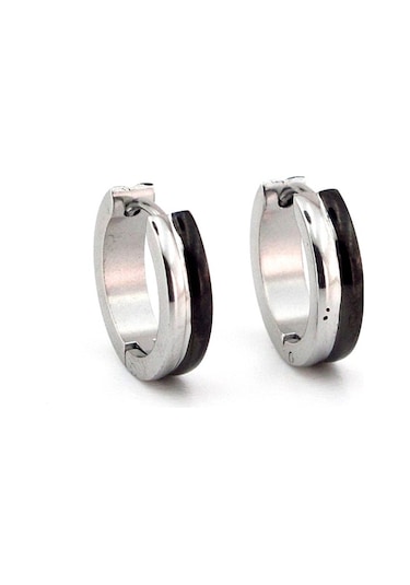 Siyah Dış Hatlı 16 MM Çap Çelik Halka Erkek Küpe E921