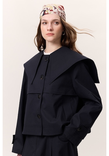 Geniş Yaka Gabardin Ceket Lacivert Lacivert