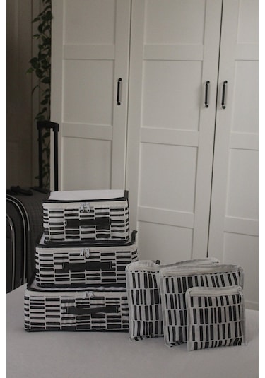 Adarya Home Zebra Desen Valiz Düzenleyici Bavul İçi Organizer Set 6'lı Beyaz
