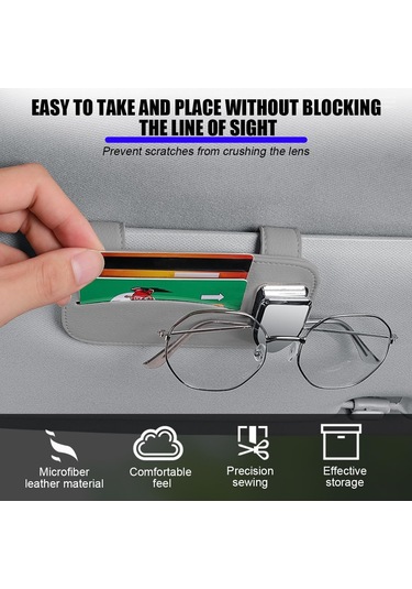 Gri Araba Güneşlik Düzenleyici, Deri Araç Saklama Gözlük Cebi Bilet Tutucu, Araba İçi Güneş Gözlüğü Kartlık Çanta Tutucu Aksesuar