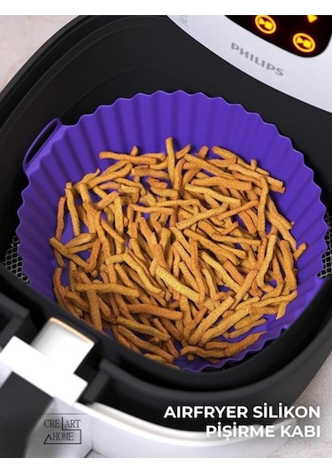 Airfryer Silikon Pişirme Kabı 20x5 Cm Bpa Içermez Tüm Airfryer'lere Uyumlu Pişirme Kağıdı Mor