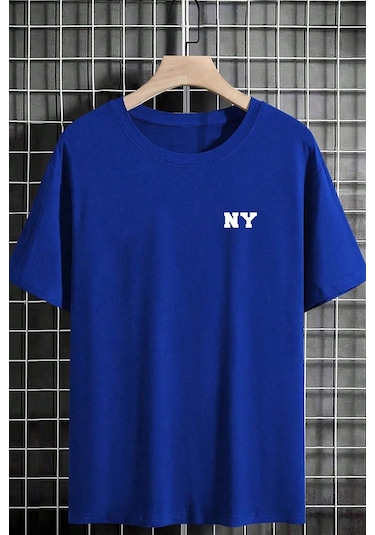 Erkek Ny Baskılı Oversize Tshirt Mavi