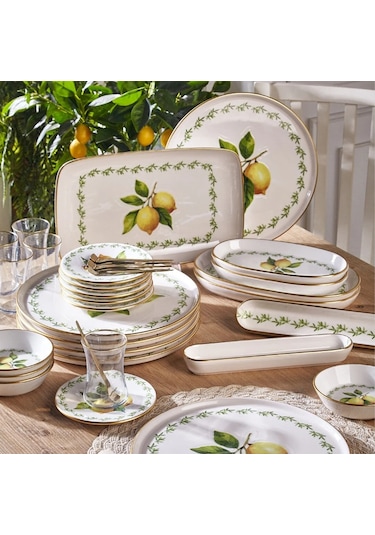 Fecra Lemone 35 Parça Gold Fileli Kahvaltı Seti Beyaz