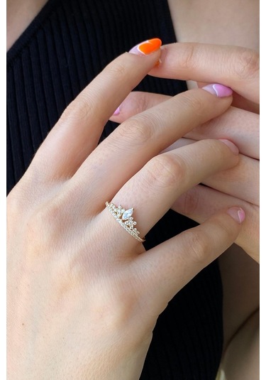 Zümrüt Sarraf 14 Ayar Yeşil Altın Kadın Kraliçe Taç Taşlı Yüzük 553891773