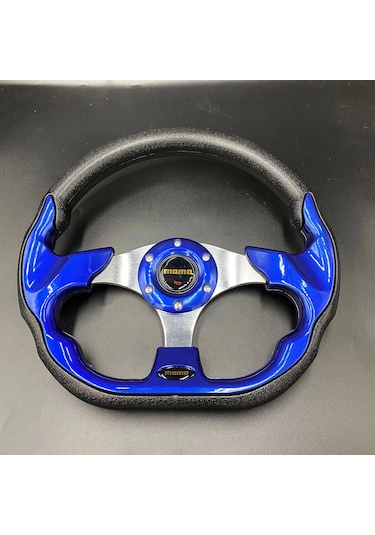 Momo Spor Direksiyon 32cm Mavi-altı Kesikli Yarış Spor Direksiyonu