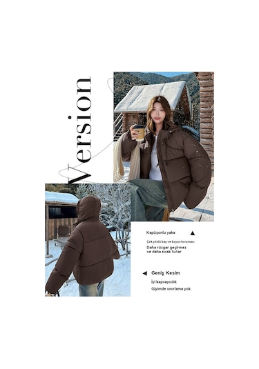 Kadınlar İçin Kore Kısa Tüylü Pamuklu Ceket Kışlık Tüylü Pamuklu Ceket Kahve