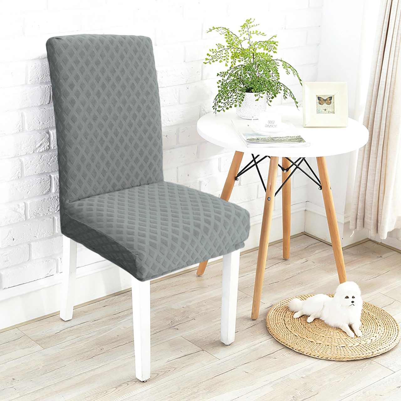 Youmex Gri Jakuvar Gömlek Desenli Elastik Sandalye Örtüsü - Ev, Otel, Restoran İçin Multifonksiyonel Kumaş Koltuk Kılıfı Gri