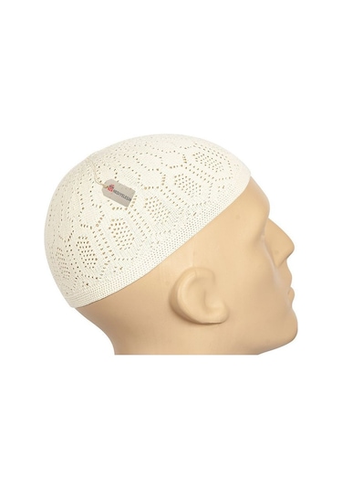 Mercan Namaz Takkesi, Makine Örgüsü Esnek Takke - 12 Adet Krem