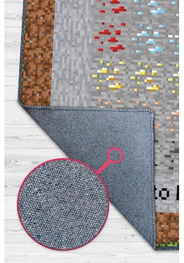 Homshtag Layers Çok Renkli Oyuncu Halısı Gri Renk Gamer Temalı Halı Minecraft Sever Hediyelik Halı Çok Renkli