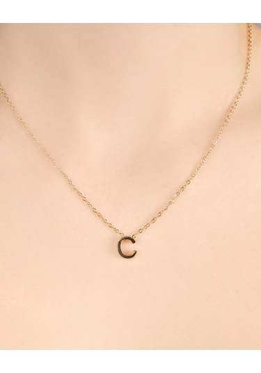 Lekka Design Kadın Kararmaz Çelik Takı C Harf Kolye Altın