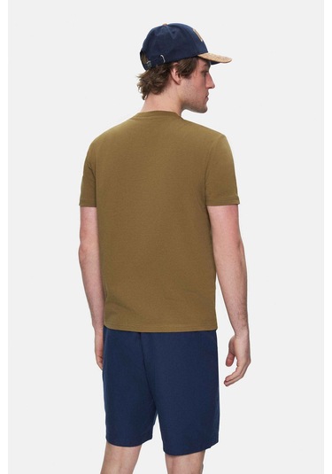 Fabıo Koyu Yeşil Bisiklet Yaka Baskılı Standard Fit Erkek Tshirt Koyu Yeşil