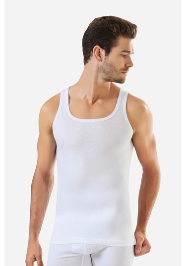 Erkek Beyaz Ribana Atlet 3'lü Paket %100 Pamuklu Beyaz