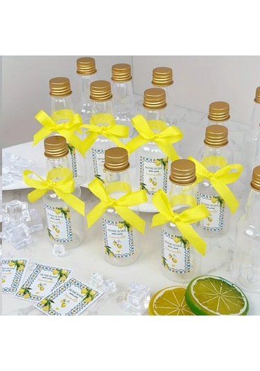 Willowhaven 50 Adet Sarı Mini Likör Şişesi Seti 2oz Limon Stickerlı Kapaklı