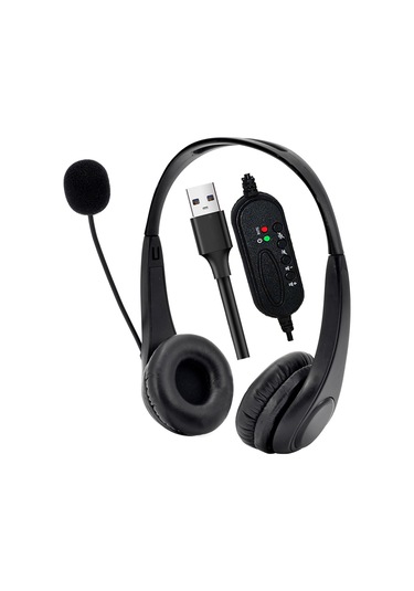 Yunboo E13 Usb 2.0 Kulaküstü Kulaklık Bilgisayar İçin Gürültü Engelleme Mikrofonlu Siyah Stereo Telefon Kulaklığı
