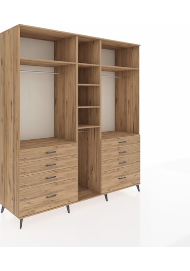 Kronos Dolap 8 Raflı 8 Çekmeceli 3 Askılı 220x59x243 Çam-çam/çam Atlas Çam/atlas Çam