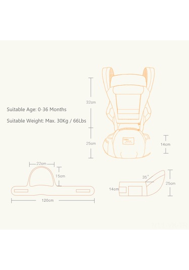 Vkemall Ergonomik Bebek Taşıyıcı Bel Koltuğu - 360 Tüm Yönlü, Havlu Dokulu, 0-36 Ay, Kol Ağrısı Azaltıcı, Hafif Kahverengi 6625