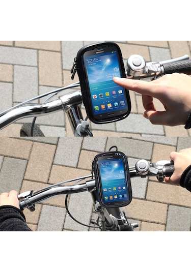 Bisiklet Gidon Montaj Tutucu Su Geçirmez / Kum Geçirmez / Kar Geçirmez / Kir Geçirmez Fermuarlı Dokunmatik Çanta, Galaxy Note Iıı / N9000 Ve Mega 6.3 / İ9200 Siyah İçin Uygun Siyah