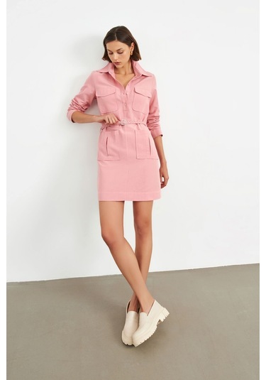 Stella Pulvis Pembe Örgü Kemerli Tunik Elbise Pembe