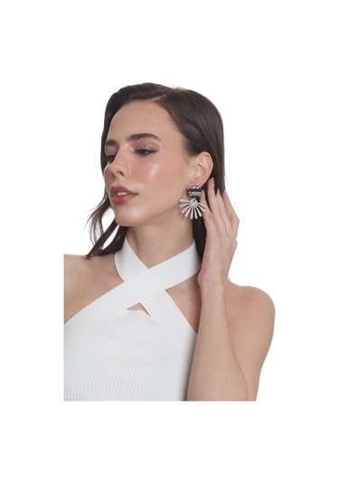 Labalaba Kadın Antik Gümüş& Lak Antrasit Kaplama Çivili Model Güneş Küpe Gümüş - Gri