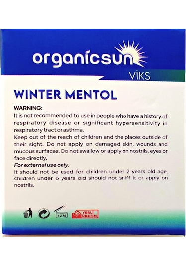 Organicsun Winter Mentol Buharlaşan Merhem Viks 40 G