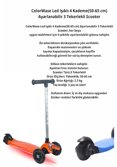 Tois Colorwase Led Işıklı Yükseklik Ayarlı Scooter Mavi