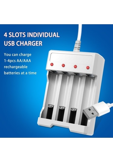 Ulzyvf Hızlı Şarjlı 4 Yuvalı Aa Aaa Pil Şarj Cihazı - Usb Bağlantılı Beyaz Beyaz