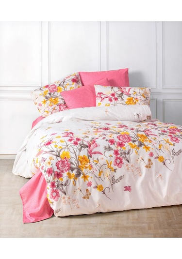 Ranforce Light Autm Pembe Çift Kişilik Nevresim Takımı Beyaz - Pembe