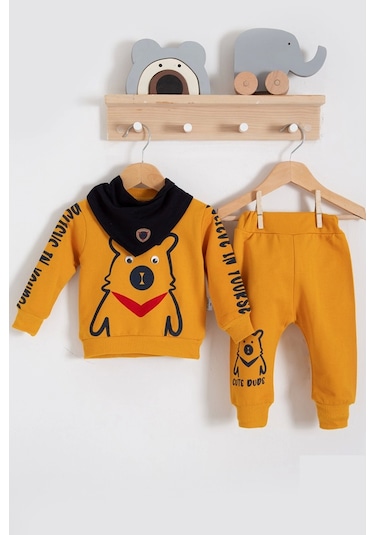 Babydonat Oynar Gözlü Fularlı 3'lü Erkek Bebek Takımı Sarı