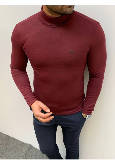Modefendi Slim Fit A Kalite Pamuk Tam Boğazlı Kazak Bordo