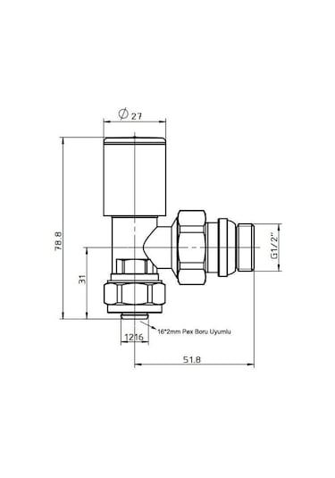 Fause Radyatör Havlupan Vanası Köşe Tip Pex 16 2mm Siyah Kvn102-b