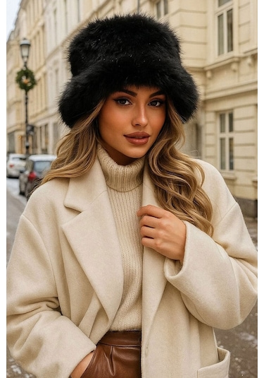 Bigdart Kadın Peluş Kalpak Şapka 010194 - Siyah