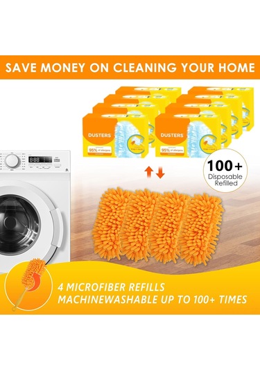 Padalink Redones Mikrofiber Toz Alma Yedek Uçları 4 Adet, Çoğu Koluyla Uyumlu, Yeniden Kullanılabilir, Yüksek Tavan Ve Mobilyalar İçin