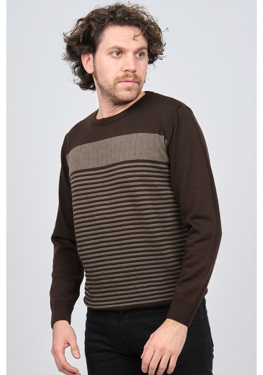 Desen Triko Erkek Bisiklet Yaka Desenli Yün Kazak 0249639 Kahvere Kahverengi