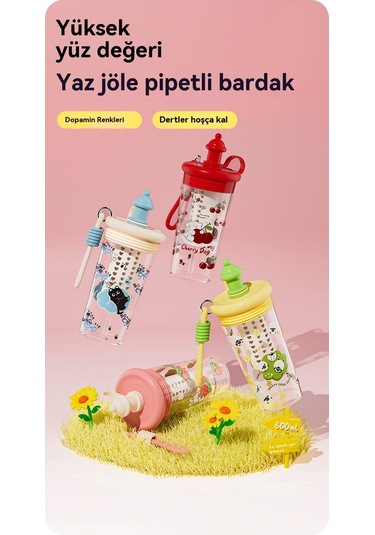 Yeni Büyük Kapasiteli Karikatür Pipetli Bardak Tavşan