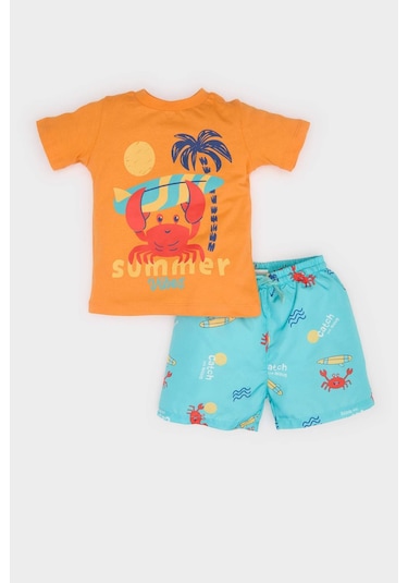 DeFacto Erkek Bebek 2'li Takım Yengeç Baskılı Kısa Kollu Tişört Esnek Belli Deniz Şortu E3521A525SMOG313 Turuncu DeFacto Erkek Bebek 2'li Takım Yengeç Baskılı Kısa Kollu Tişört Esnek Belli Deniz Şortu E3521A525SMOG313 Turuncu
