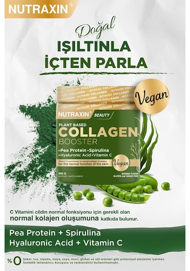 Nutraxin Vegan Protein Booster 300 Gr - Pea Protein, Spirulina, Vitamin C, Hyaluronik Asit Glutensiz