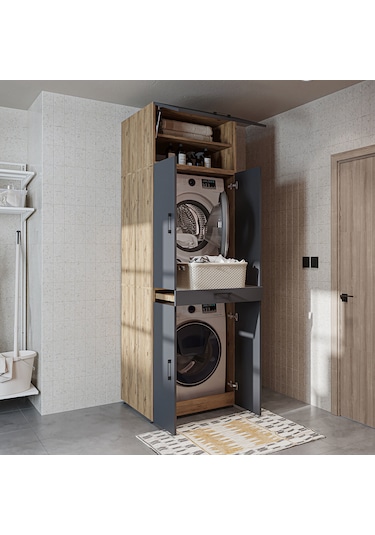 Dora Kapaklı Çamaşır Ve Kurutma Makinesi Dolabı Atlantik Çam - Antrasit