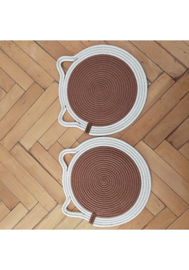 Taba Rengi Kedi Evcil Hayvan Mama Paspası / Pamuk Ip Hasır Kedi M