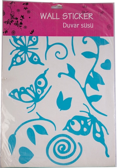 Sıa Duvar Süsü Sticker Mavi Kelebekli Şeffaf Filmli Pvc