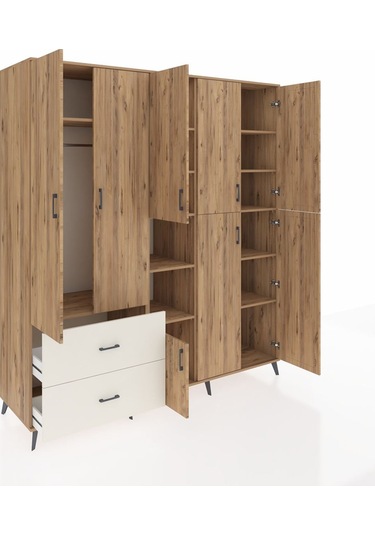 Kronos Dolap 12 Raflı 2 Çekmeceli Tek Askılı 220x59x243 Çam-çam/aytaşı Atlas Çam/aytası