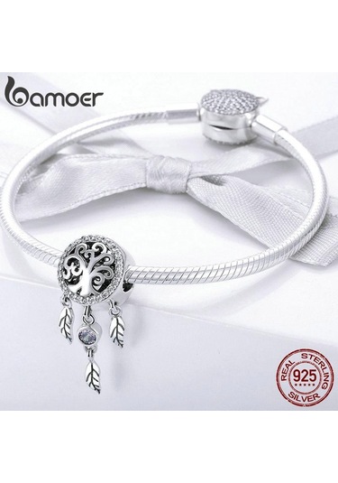 Bamoer 100% 925 Ayar Gümüş Dream Catcher Tutucu Aile Ağacı Boncuk Fit Kadın Charm Bilezikler Gümüş
