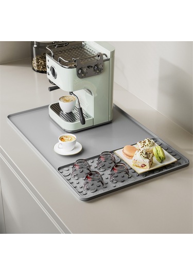 15.75x23.6 İnç Kahve Bar Matı Ve Çıkarılabilir Bulaşık Kurutma Matı Gri Diğer